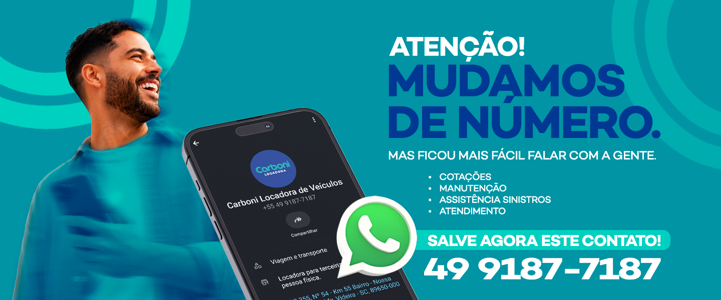 Carboni Locadora. Mudamos de número, salve agora: (49) 9187-7187